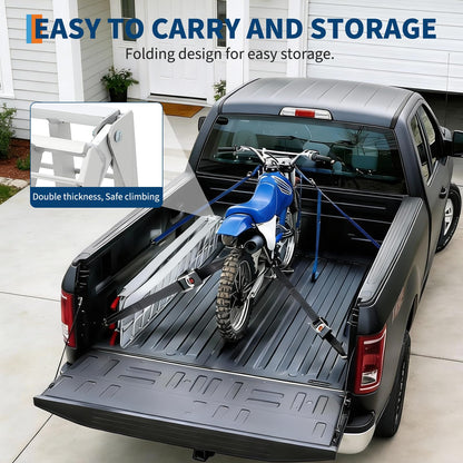 7.5 ft Aluminum Loading Ramps - 750 LBS Capacity Folding Motorcycle Ramp with Rubber-Tipped Fingers & Load Straps for Dirt Bike, UTV, ATV, Trucks, Lawn Mowers, Cargo Trailer