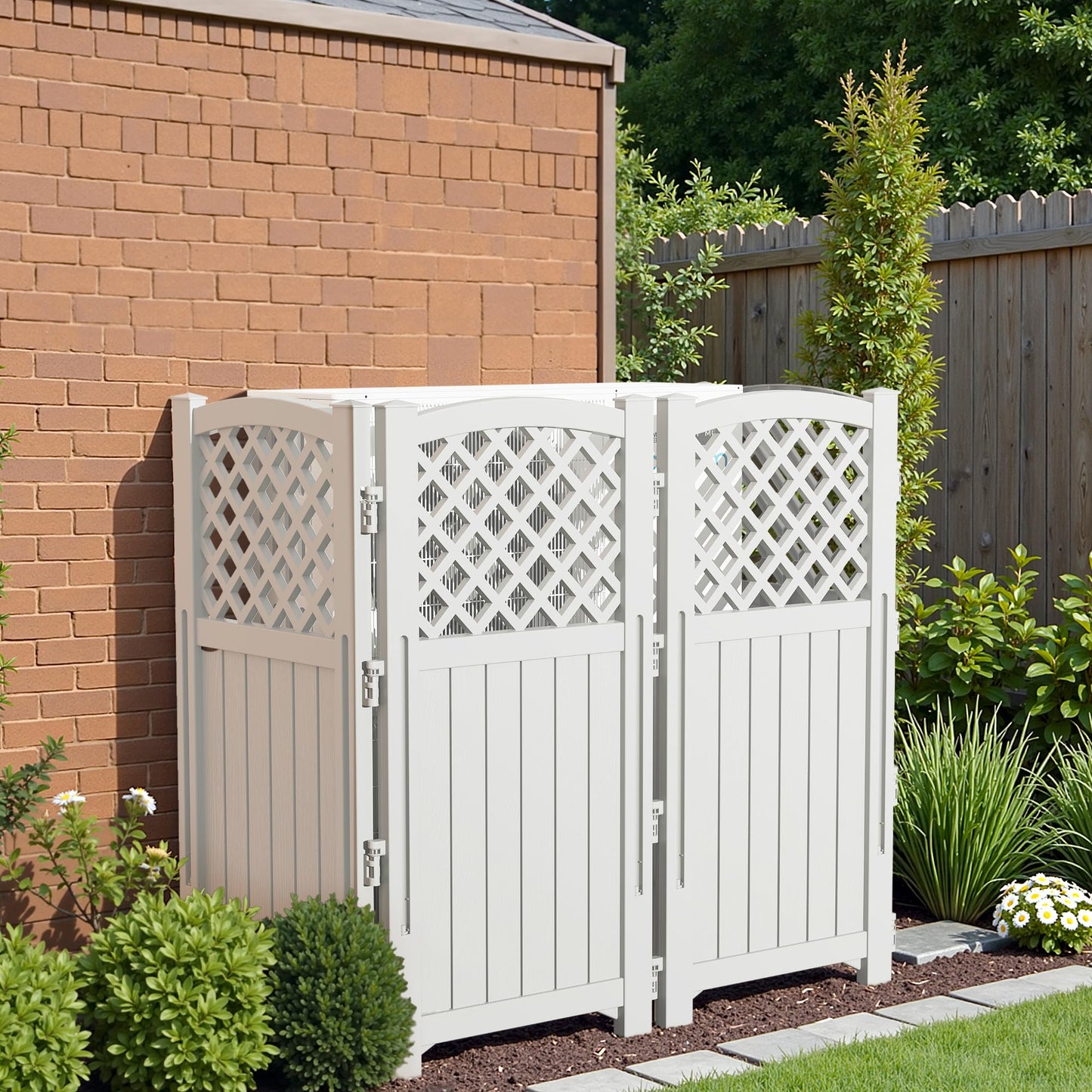 Greesum Outdoor Air Conditioner Fence, Privacy Screen 4 Panels for Trash Can Enclosure&Pool Equipment, 43.5”(H) x 22.62”(W) Per Panel, White