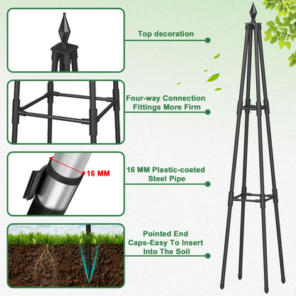 Obelisk Trellis for Climbing Plants, 4 FT Garden Trellises with 16mm Thickened Plastic-Coated Metal Pipes, Trellis for Climbing Potted Plant Vine Flower Rose Vegetable Tomato Cucumber Outdoor Indoor