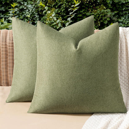 MIULEE Decorative Outdoor Throw Pillow Covers - Waterproof Faux Linen Cushion Cases | 22x22 Inch Dark Green (Pack of 2)
