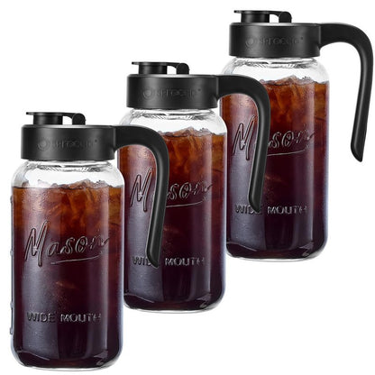 Spreccio Mason Jar Pitcher - Airtight & Leakproof Glass Pitcher with Lid, Perfect for Breastmilk, Cold Brew, and Sun Tea, 2 Quart (64 oz) Mason Jar with Pour Spout Lid
