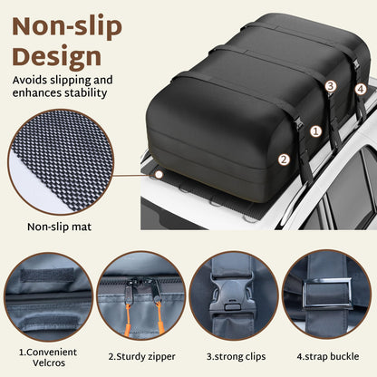 iBirdie Roof Rack Cargo Carrier 32.1 Cubic Feet, XXL Soft-Shell Rooftop Cargo Box, Waterproof Heavy Duty 1200D for Car with/Without Roof Rack, Includes Anti-Slip Mat, Door Hooks, 60x37x25 inches