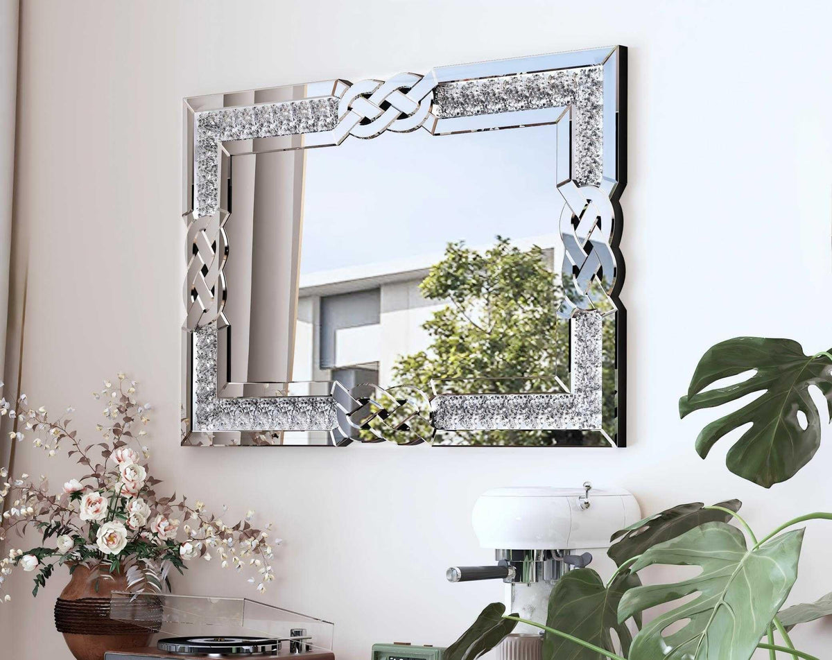 Artloge Crushed Diamond Mirror Silver Vanity Rectangular Wall Decor 36x24 inch