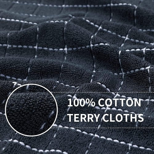 Homaxy 100% Cotton Terry Kitchen Towels(Dark Grey, 13 x 28 inches), Checkered Designed, Soft and Super Absorbent Dish Towels, 24 Pack