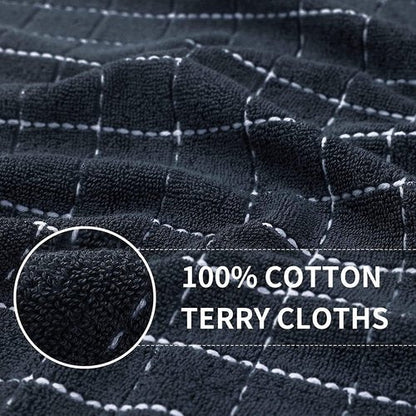 Homaxy 100% Cotton Terry Kitchen Towels(Dark Grey, 13 x 28 inches), Checkered Designed, Soft and Super Absorbent Dish Towels, 24 Pack