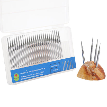 30-Piece Diamond Drill Bits Set for Jewelry Making Sea Glass Shells Gemstones Diamond Tipped Drill Bits for Dremel Rotary Tools Glass Ceramic Stone