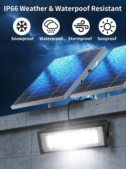 WERISE Solar Flood Lights Outdoor Waterproof IP66, 3600 Lumen 6500K LED Floodlight with 16.4ft Wire, 30000mAh Battery Dusk to Dawn Solar Powered Security Light with Remote Control for Shed Garage Barn