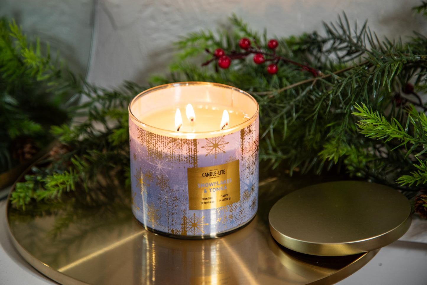 Candle-lite Holiday Scented Candles, Almond Blossom with Cashmere Woods, 14 oz 3-Wick Jar Candle, Proudly Poured in USA, Christmas Home Decor, 45 Hours of Burn Time, Holiday Gift for Men and Women
