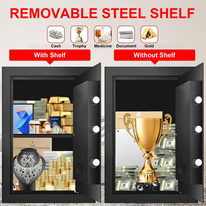 3.3 Cuft Large Home Safes Water and Fireproof, Anti-theft Floor Safe for Home Use with Programmable Keypad, Alarm System and Spare Keys, Digital Home Safe Box for Valuables, Medicine