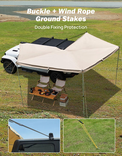 JOYTUTUS 270 Awning - 125 SQ. FT Freestanding All-Weather Side Canopy, Vehicle Awning UV50+, Waterproof PU10000mm, Adjustable for SUV/Truck/Van Driver Side, Wind Resistant