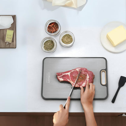 Titanium Cutting Board - 2-in-1 Double-Sided Food Grade Pure Titanium & PP | Large 16” × 11” for Easy Cleaning