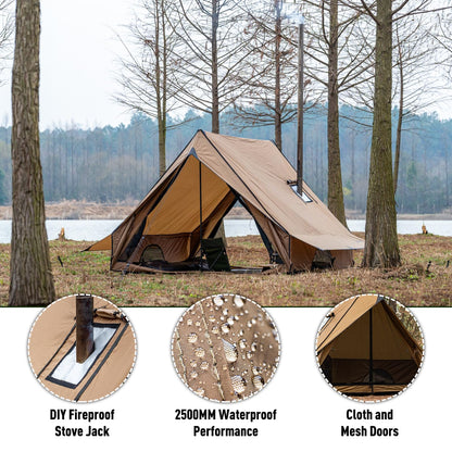 POMOLY Camping Hot Tent Cabin Tent, Chalet 70 Pro Portable Wall Tents with Stove Jack and Two Poles for 2-3 Person Hiking, Backpacking (M)