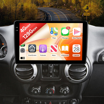 5Ghz WiFi 4G+128G Android 15 Car Radio for Jeep Wrangler Compass Grand Cherokee Dodge Ram Car Stereo with Wireless Carplay/Android Auto, 10" HD Touchscreen with GPS Bluetooth5.0 FM/RDS EQ SWC