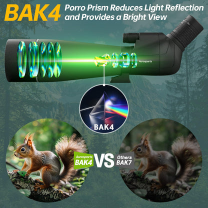Aurosports 25-75X80 Spotting Scope with Tripod - BAK4 High Definition Waterproof Spotter Scope for Target Shooting Hunting Bird Watching, Scopes with Carrying Bag and Scope Phone Adapter (Green)