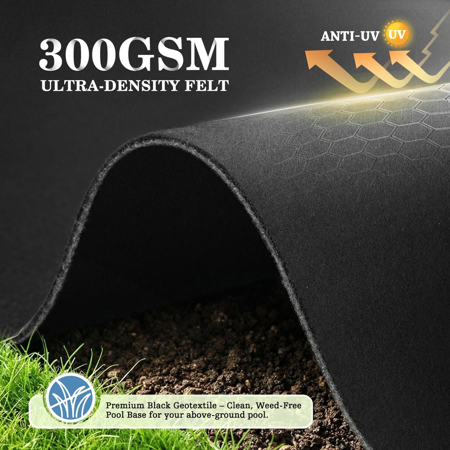 UIRWAY 12 x 18ft Oval Pool Liner Pad for Above Ground Pools, [2026 New 300G/M² Thicker Heavy Duty] Black Seamless Puncture Resistant Mats for Under Above Ground Pool, Weed Barrier & Cushion Protection