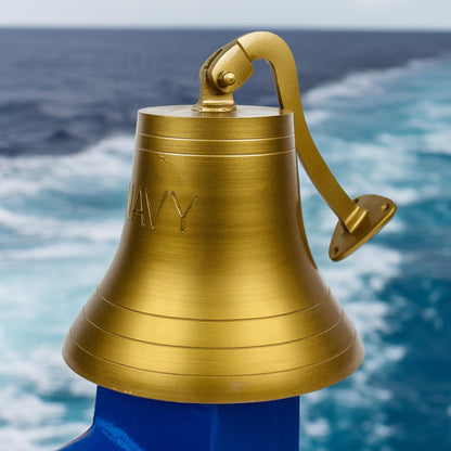Nautical Antique Brass Aluminum Decorative Bell with U.S Navy Engraved | Nautical Maritime Boat Gifts | Nagina International (15 Inches)