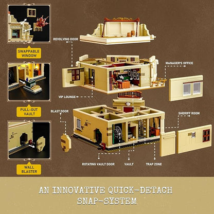 Western Bank Heist Lighting Building-Bricks Set - Wild West Outlaw Gold Heist 2875 Pcs Collection Display Set for West Lovers