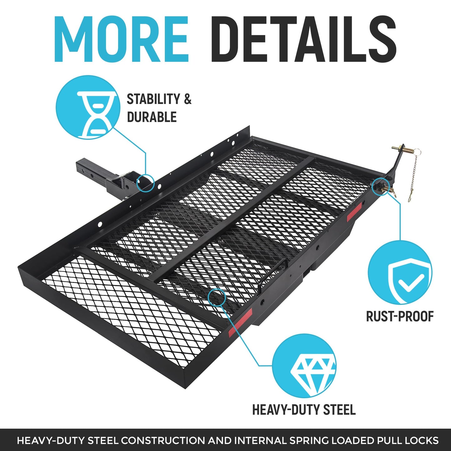 ECOTRIC 46.2 X 26.8 X 38.7 Inch Hitch Cargo Carrier W/Ramp Foldable 500 Lbs Trailer Hitch Mount Steel Wheelchair Carrier Mobility Scooter Ramp 2" Hitch Receiver for Snow Blower SUV Truck Van Car
