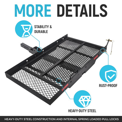 ECOTRIC 46.2 X 26.8 X 38.7 Inch Hitch Cargo Carrier W/Ramp Foldable 500 Lbs Trailer Hitch Mount Steel Wheelchair Carrier Mobility Scooter Ramp 2" Hitch Receiver for Snow Blower SUV Truck Van Car