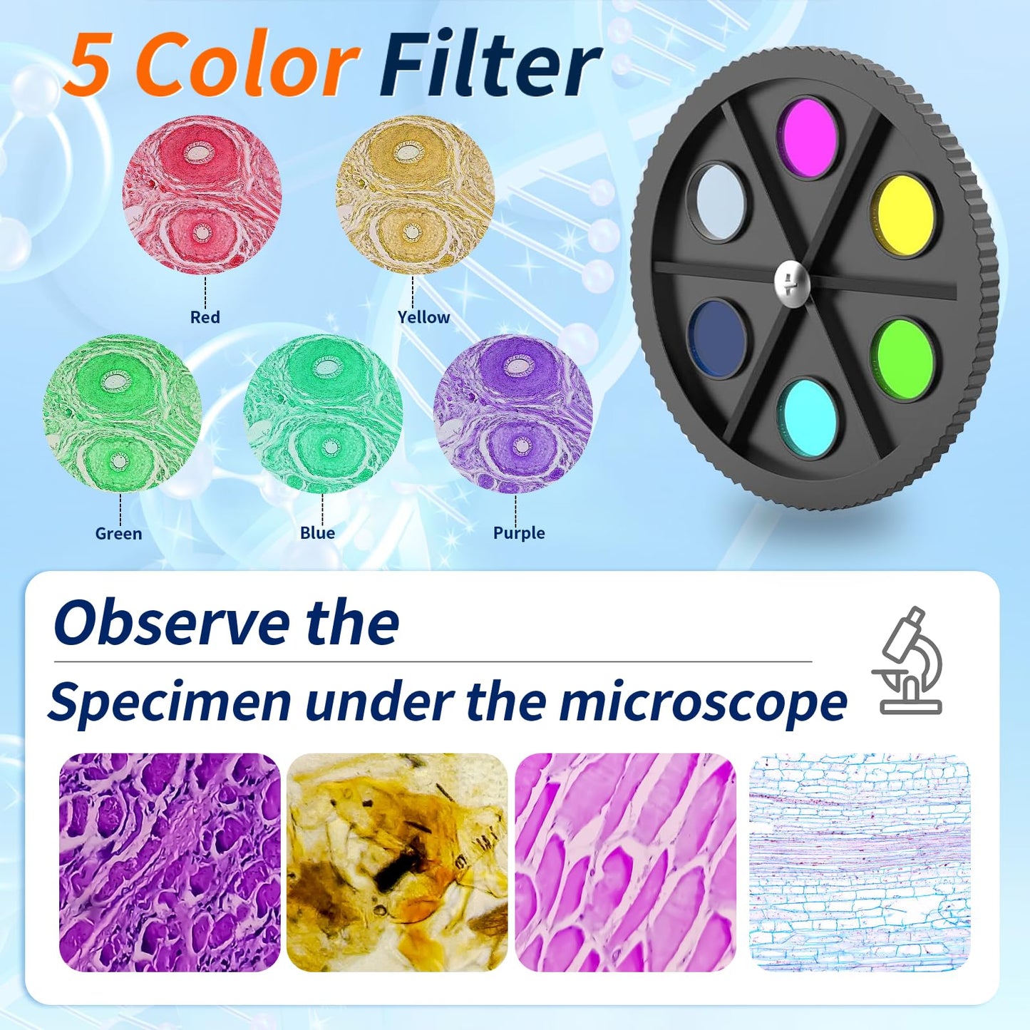 Binocular Microscope Magnification 40X-2500X, WF10x/25x Eyepieces, Dual LED Illumination, Suitable for Schools Home Labs Educational Adult Microscope
