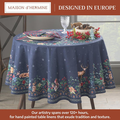 Maison d' Hermine Table Cloth Round Table 100% Cotton 69 Inches Fall Tablecloth Reusable Everyday Use for Thanksgiving Christmas Decorations Dining Farmhouse Party (Christmas Joy)