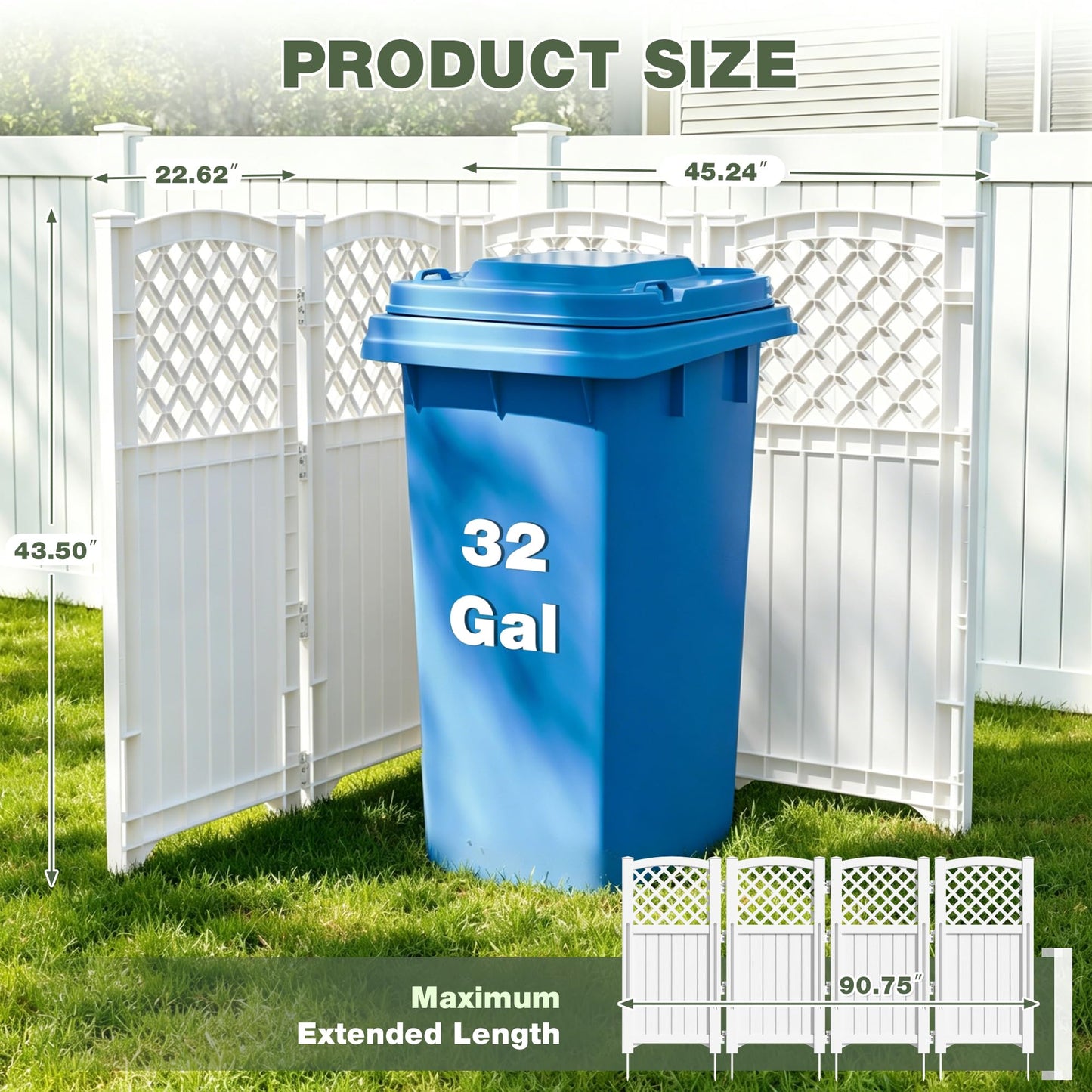 Greesum Outdoor Air Conditioner Fence, Privacy Screen 4 Panels for Trash Can Enclosure&Pool Equipment, 43.5”(H) x 22.62”(W) Per Panel, White