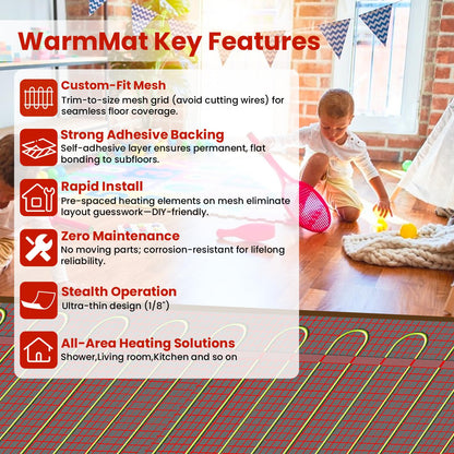 50 sqft HEATIT Warmmat Electric Radiant Self-adhesive Floor Heat Heating System & ET-7A Thermostat & Alarm Monitor