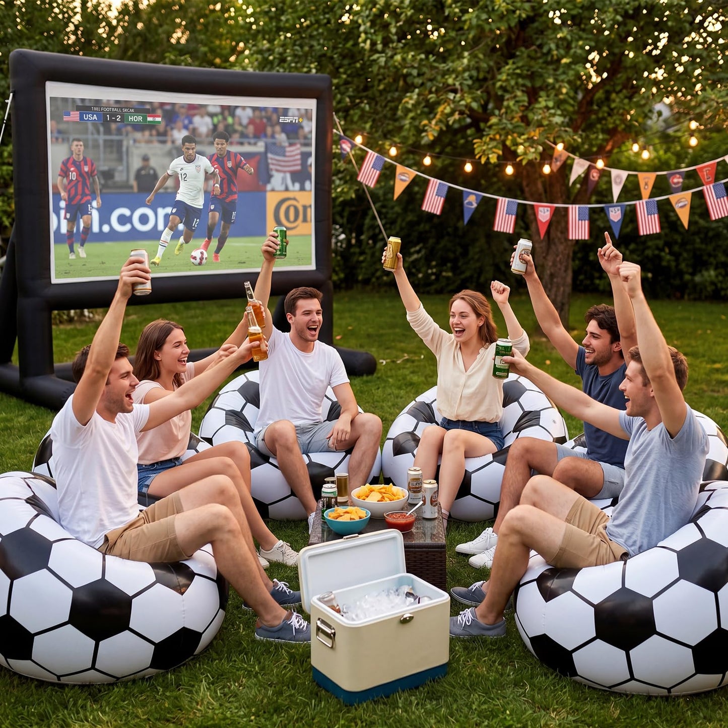 Anglechic 6 Pack Inflatable Soccer Bean Bag Chair 41 Inch Blow up Soccer Sofa with Foot Pump, Inflatable Bean Bag Chair for Adults, Portable Air Cushion Lounge for Outdoor Camping Party