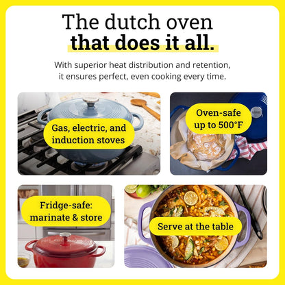 Lodge 3 Quart Enameled Cast Iron Dutch Oven - Dual Handles & Lid - Oven Safe to 500°F - Storm Blue