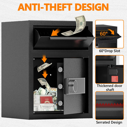 2.0 CUB Depository Drop Safe Fireproof, Front Drop Slot Lock Box with Digital Combination and Anti-Fishing, Silent Deposit Safe Box, Security Money Safe for Cash Slips Expense Business Office Home