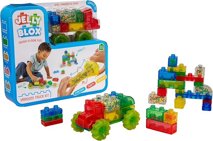 Goliath Jelly Blox Vrroom! Truck Kit | Includes 35 Blocks | Toddler &amp Preschool Building Blocks Kids Can Squeeze Stretch Squish | MESH ACCREDITED | Safety Tested Ouch-Free | Sensory Play Toy Age