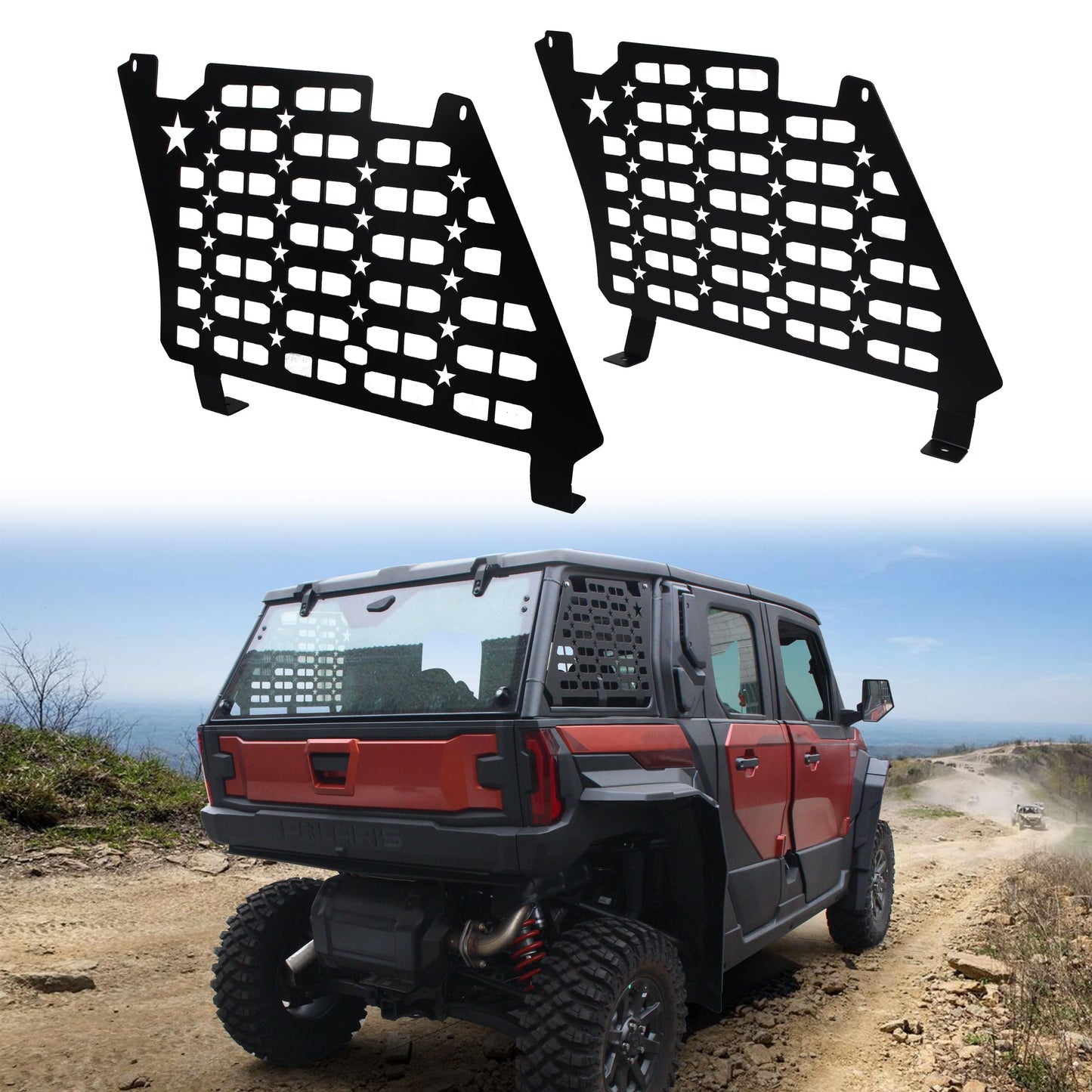 CUSAUTV Rear Window Molle Panels for XPEDITION ADV/ ADV5 2024+, Aluminum Rear Side Windows Protective Decoration Compatible with Polaris XPEDITION ADV/ ADV5 2024+ Accessories