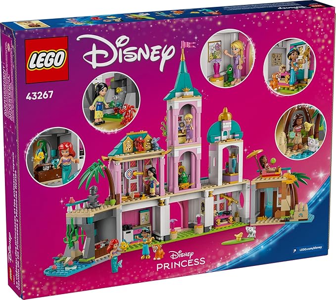 LEGO Disney Princess Castle &amp Royal Pets Kids Toy - Pretend Play Building Set for Girls and Boys Ages 6+ - Includes Ariel Rapunzel Jasmine Moana and Mulan - Gift Idea for Birthdays - 43267