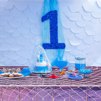 Oudain 12 Pcs Mermaid Tablecloth Fish Net and Iridescent Plastic Table Cloth Decorations Set for Mermaid Birthday Decorations,Ocean Summer Sea Theme Party Baby Shower (Purple,Blue,Pink)