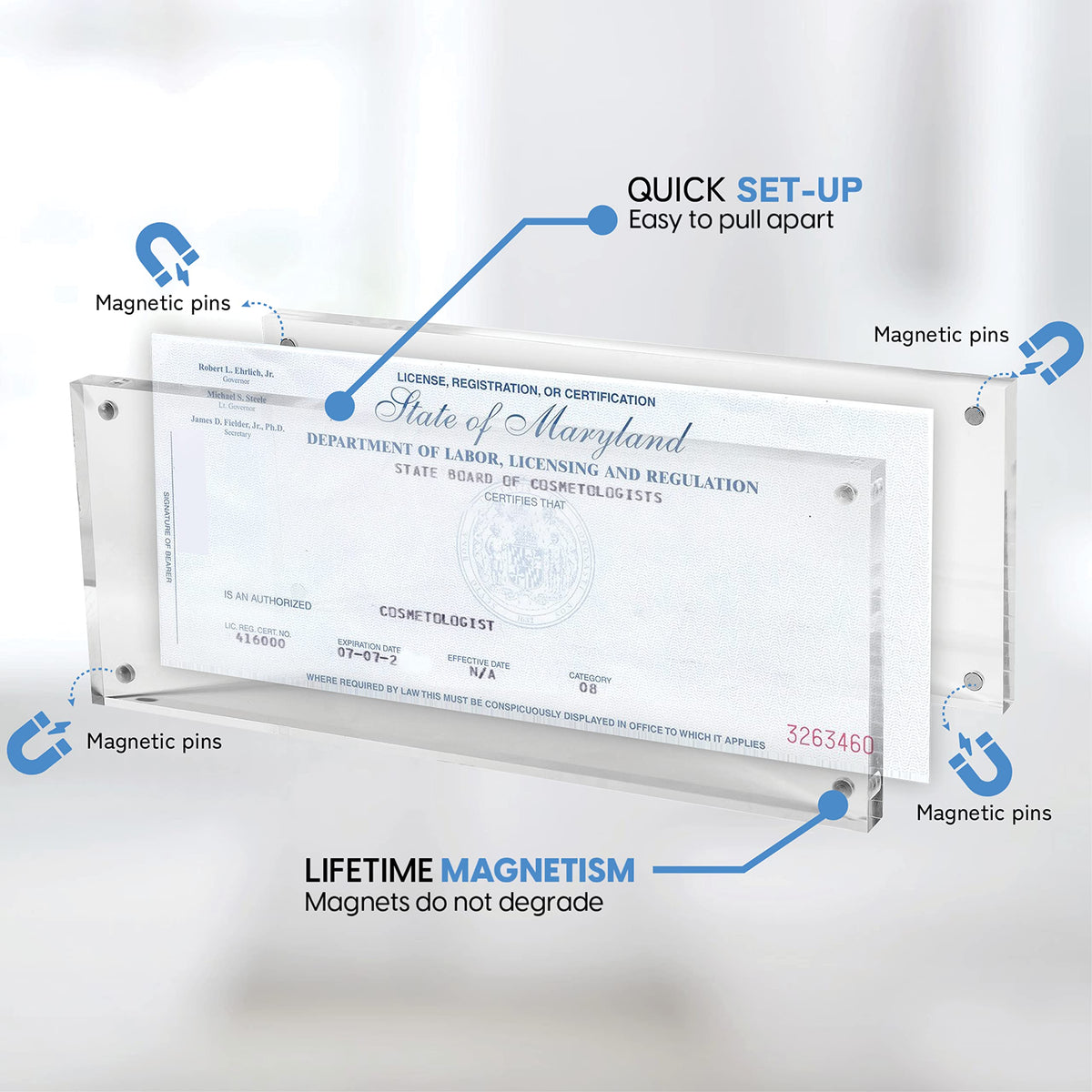 Mammoth DuraClear 4x10 Acrylic Frame - Frameless Panoramic Picture Frame & Cosmetology License Frame Display - Sleek, Modern Long Picture Frame Design for Elegant Decor (5 Pack)