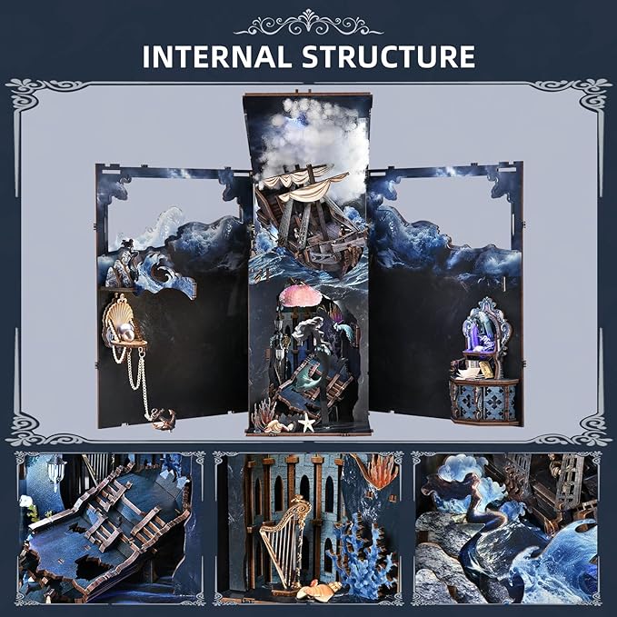 Book Nook Kit DIY Miniature Dollhouse Book Nook Kit with Dust Cover and LED Light for Teens and Adults (The Song of Sirens)