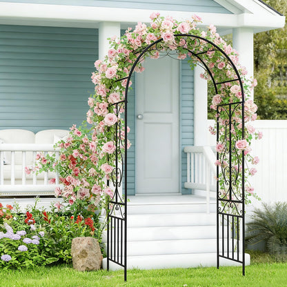 kinbor Garden Arches and Arbors Outdoor Black Metal Arbor for Climbing Plants Vines Roses Wedding Archway