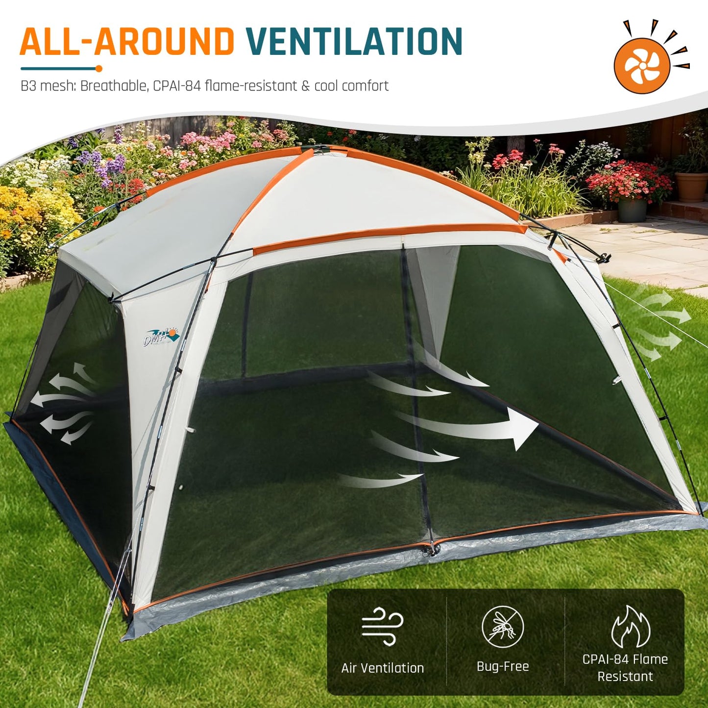 Screen House Tent 12x12ft Screen Room Mesh Gazebos w/ 2 Zipper Doors, Camping Tent Screened Canopy Shelter for Outdoor Patios Backyards Activities