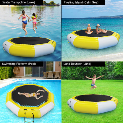 XHYCPY Inflatable Water Trampoline, 10FT/12FT Recreational Water Bouncer w/Inflator, Rope Ladder, Storage Bag, Portable Bounce Swim Platform for Lakes, Pools, Calm Sea