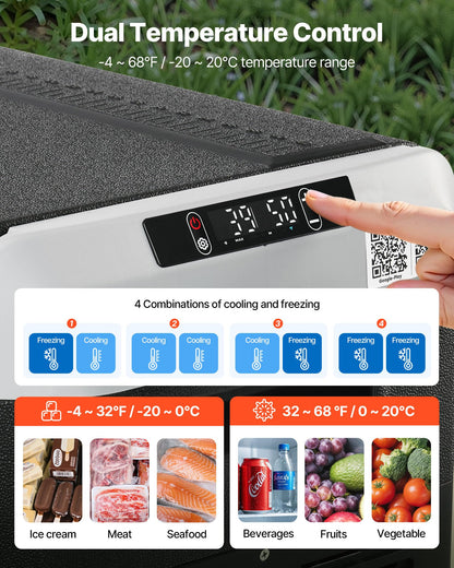 VEVOR 12 Volt Car Refrigerator, 100.4QT/95L Car Fridge, Dual Zone Portable Electric Cooler with Wheels and Handle, -4℉~68℉, 12/24V DC 100-240V AC Compressor Freezer for Outdoor, Camping, Travel, RV