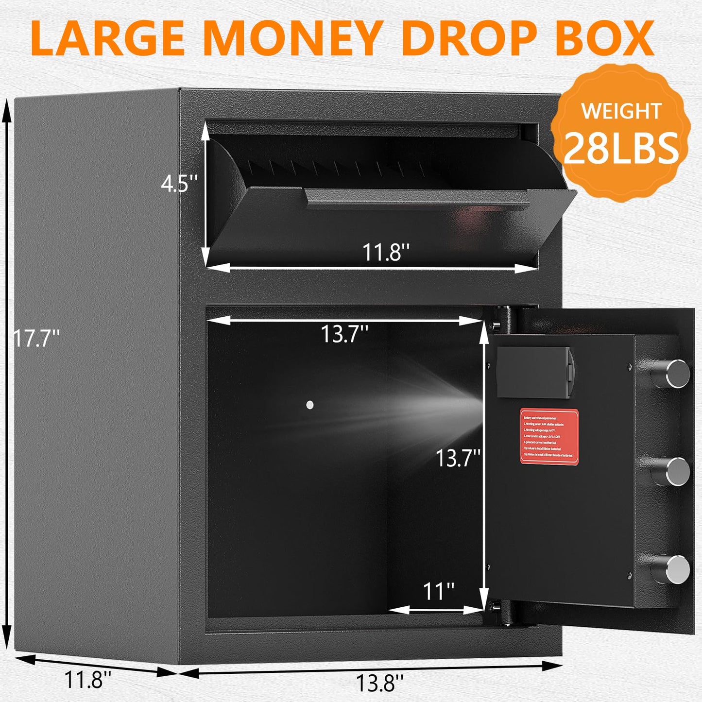 2.0 CUB Depository Drop Safe Fireproof, Front Drop Slot Lock Box with Digital Combination and Anti-Fishing, Silent Deposit Safe Box, Security Money Safe for Cash Slips Expense Business Office Home