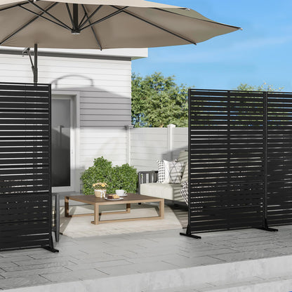Casaphoria Metal Privacy Screen Outdoor, 72" H x 47" W Freestanding Decorative Privacy Screen for Patio Deck Balcony Garden with Stable Base, Louvered Black