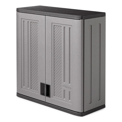 Suncast Wall Storage Cabinet for Garage Organization - 4 Cu. Ft. Wall Mounted Garage Cabinet with Shelf for Garden Supplies, Paint Cans & Outdoor Tools, Multi-Wall Resin Construction, Platinum