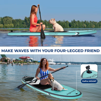 SereneLife XL Inflatable Stand Up Paddle Board – Extra-Wide, Pet & Family-Friendly SUP for Adults, Kids & Pets – Non-Slip Deck, Lightweight Stable Design, Premium Accessories - 440 lbs Capacity