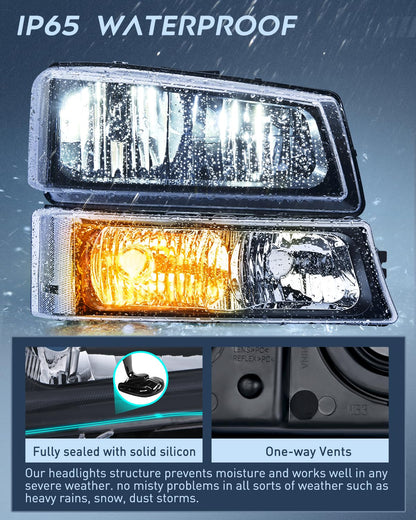 Nilight Headlight Assembly for 2003 2004 2005 2006 Chevy Silverado Avalanche 1500 1500HD 2500 2500HD 3500 Chevrolet Pickup Replacement Headlamp Housing Bumper Lamp Set