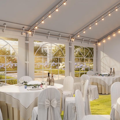 DWVO 16x32FT White Wedding Event Tents Pavilion, White Heavy-Duty Canopy with Enhanced Galvanized Ripple Frame, Spacious Roof, Detachable Side Panels, and 2 Handy 600D Oxford Storage Pouches