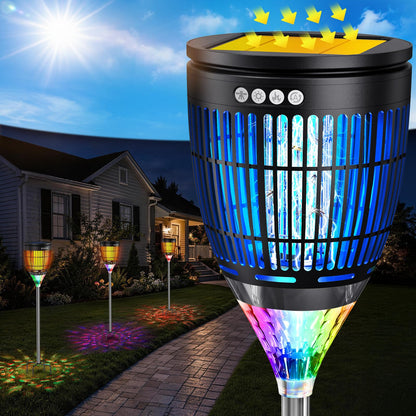 Solar Bug Zapper Outdoor, 3 in 1 Solar Mosquito Zapper with Flame, Projection Mode, Auto On/Off, Grounding Bracket, IPX5 Waterproof, Solar Powered Mosquito Trap for Paito Backyard Garden Camping