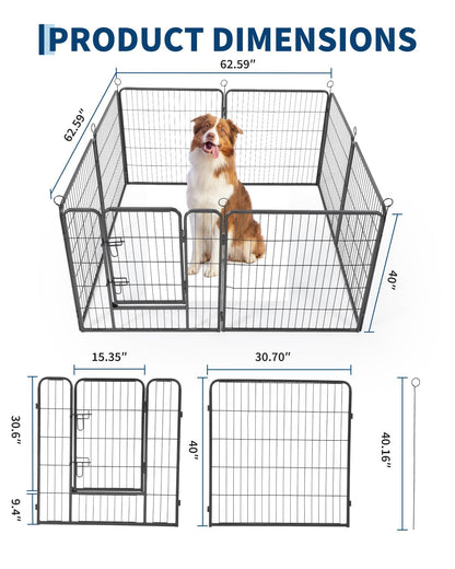 40 Inch 8 Panels Dog Playpen, Heavy Duty Metal Pet Exercise Pen with Secure Gate, Foldable Portable Dog Fence, Anti-Rust Metal Puppy Playpen for Large Small Dogs, Outdoor Yard RV Camping & Indoor Use