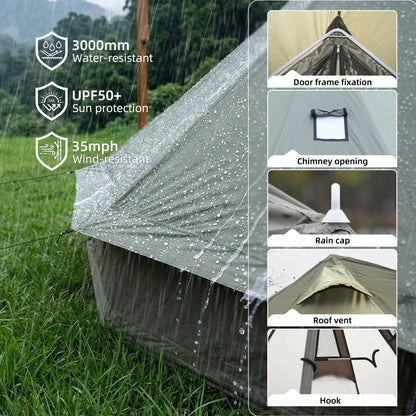 KEIKI 4 Season Canvas Bell Tent 9.8 FT Waterproof All Weather Glamping Yurt Tent, Luxury Hot Tent Stove Jack, Breathable Compact Family Camping Teepee for 4 People Outdoor Music Festival Party, Green