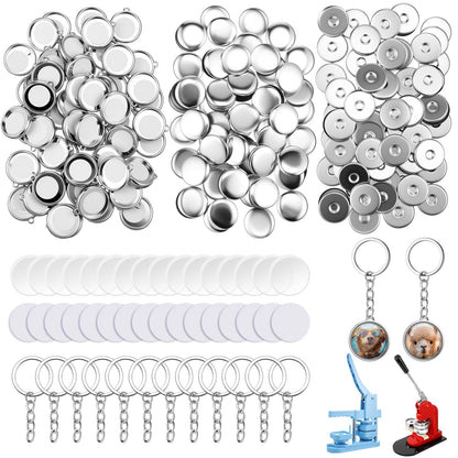 Quelay 60 Sets Keychain Button Making Supplies Double Sided Keychain Double-Sided Metal Parts for Hand Press Round Badge Crafts Create DIY Custom Buttons(25mm,Electroplating)